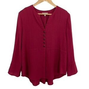 Habitat Popover Blouse Top Sz M Deep Red Burgundy Button Front Shirt Classy EUC